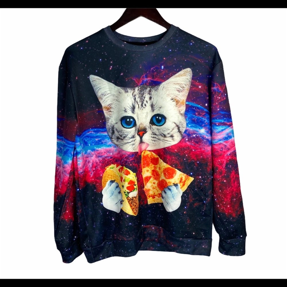 Aideaone Galaxy Cat Taco Pizza Sweatshirt